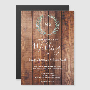 Watercolor leaves on rustic barn wood Wedding Magnetic Invitation