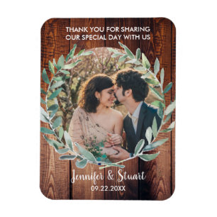 Watercolor leaves on rustic wood Thank You wedding Magnet