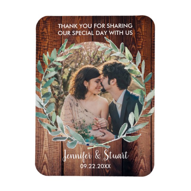 Watercolor leaves on rustic wood Thank You wedding Magnet (Vertical)