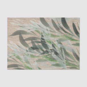 Watercolor Leaves on Tan Streaked Tissue Paper