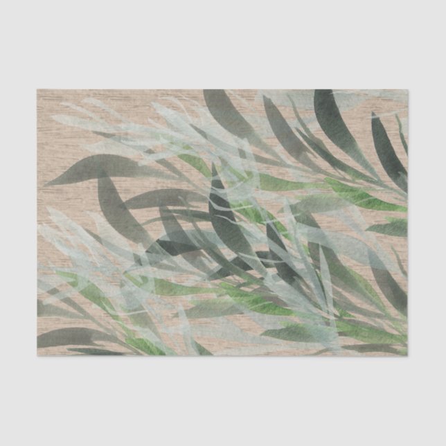 Watercolor Leaves on Tan Streaked Tissue Paper (Front)