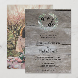 Watercolor leaves on wood We Do photo Wedding Invitation