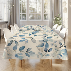 Watercolor Leaves Pattern Blue Beige Cream Tablecloth