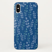 Watercolor leaves pattern on a classic blue