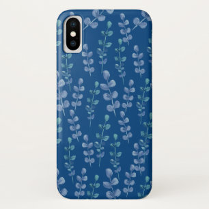 Watercolor leaves pattern on a classic blue iPhone x case