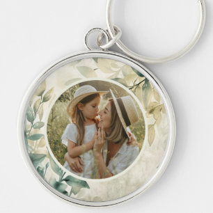 Watercolor Leaves Pattern Personalised Photo Key Ring