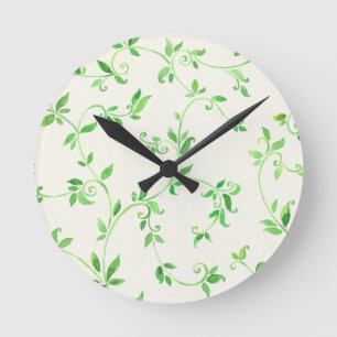 Watercolor leaves pattern round clock
