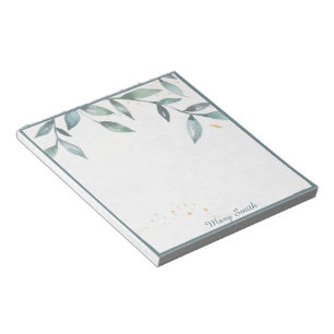 Watercolor leaves personalised notepad