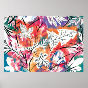 Watercolor leaves poster