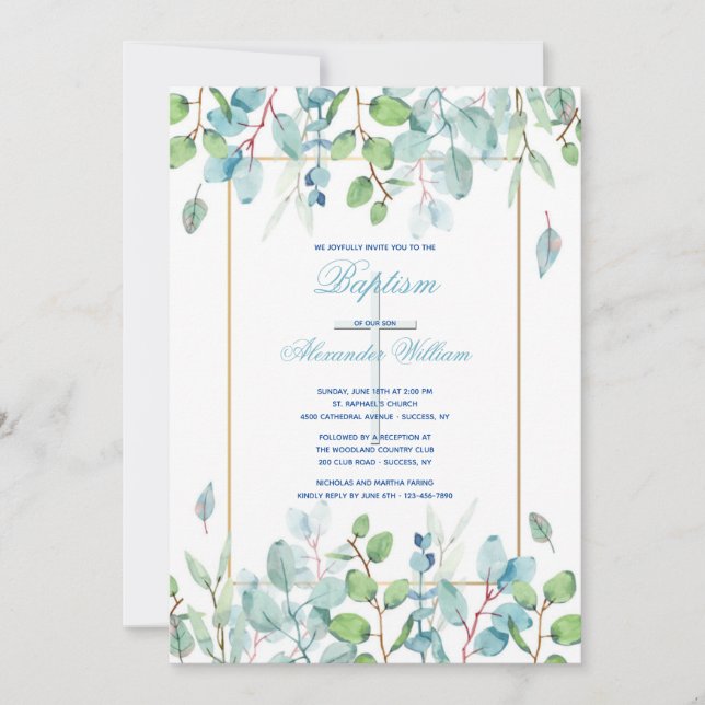 Watercolor Leaves Religious Invitation (Front)