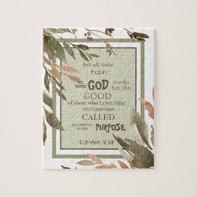 Watercolor Leaves Romans 8:28 Bible Verse Jigsaw Puzzle (Vertical)