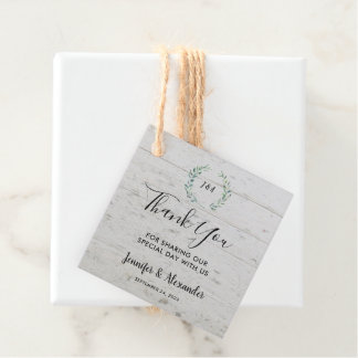 Watercolor leaves rustic wood monogram thank you favour tags
