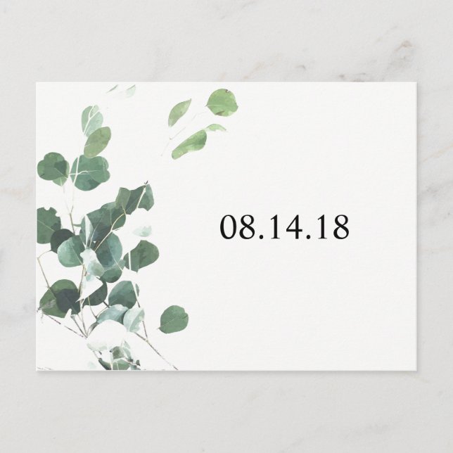 Watercolor leaves save the date postcard (Front)