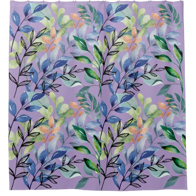 Watercolor leaves Shower Curtain (Front)