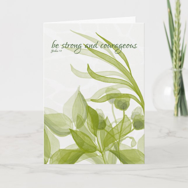 Watercolor Leaves Strong & Courageous Card (Front)