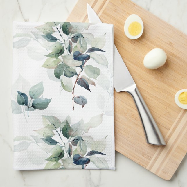 Watercolor leaves  tea towel (Quarter Fold)