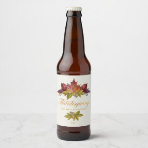 Watercolor Leaves, Thanksgiving Beer Bottle Label