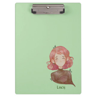 Watercolor Leaves & Tree Girl Character Clipboard