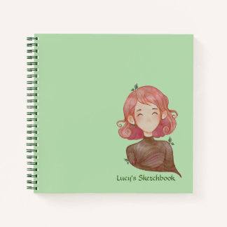 Watercolor Leaves & Tree Girl Character Sketch Notebook