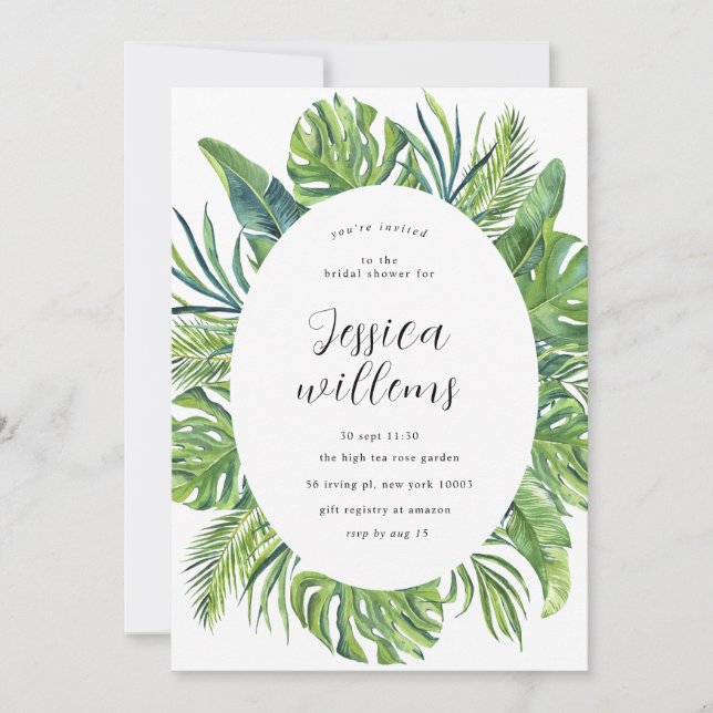 Watercolor Leaves Tropical Bridal Shower  Invitation (Front)
