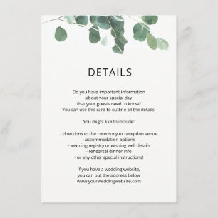 Watercolor leaves wedding details info card modern