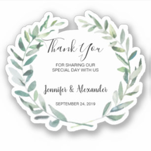 Watercolor leaves Wedding Thank You custom cut