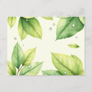 Watercolor Leaves with Dewdrops Postcard