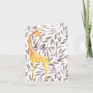 Watercolor Leaves with Giraffe Thank You