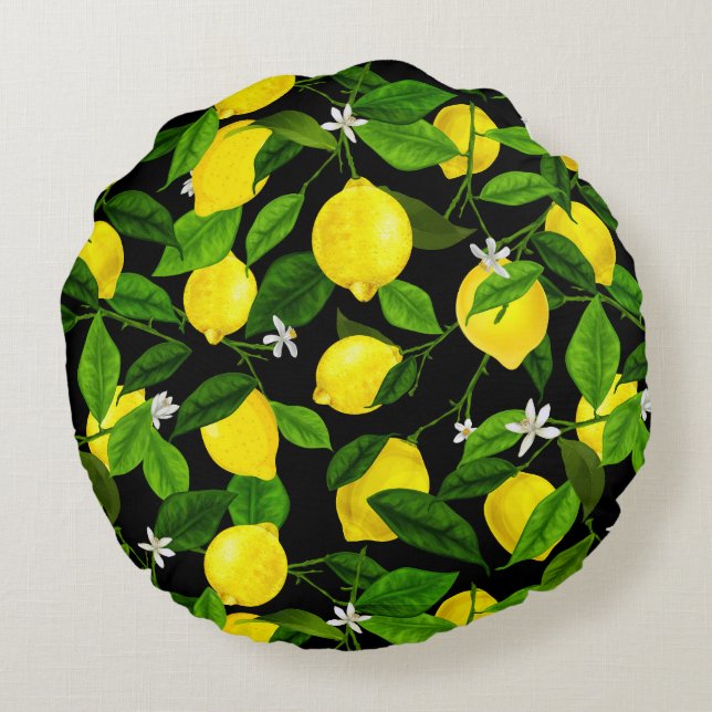 Watercolor Lemon 2 Round Cushion (Back)