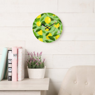 Watercolor Lemon 3 Large Clock