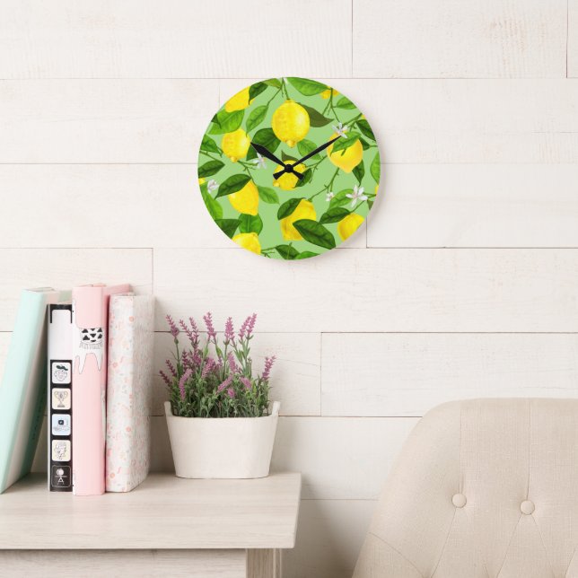 Watercolor Lemon 3 Large Clock (Reading Room)