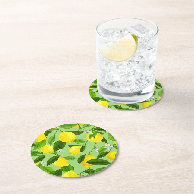 Watercolor Lemon 3 Round Paper Coaster (Insitu)