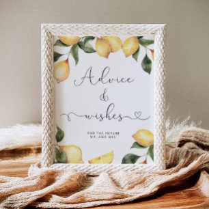 Watercolor lemon advice and wishes for Newlyweds  Poster