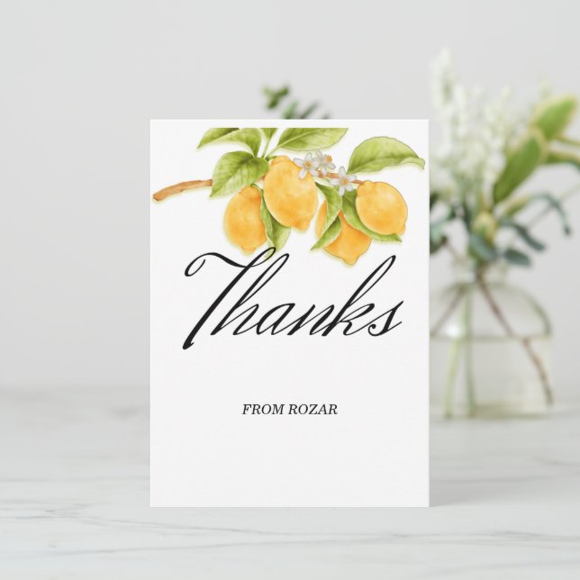 Watercolor Lemon and Blossoms Birthday Thank You (Standing Front)