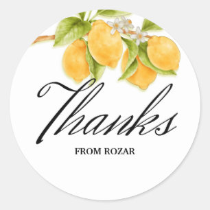 Watercolor Lemon and Blossoms Birthday Thank You   Classic Round Sticker