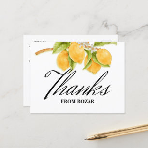 Watercolor Lemon and Blossoms Birthday Thank You Postcard