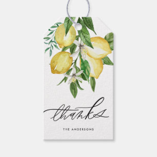 Watercolor Lemon and Blossoms Wedding Thank You Gift Tags