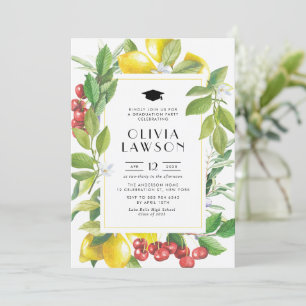 Watercolor Lemon and Cranberry Graduation Party Invitation