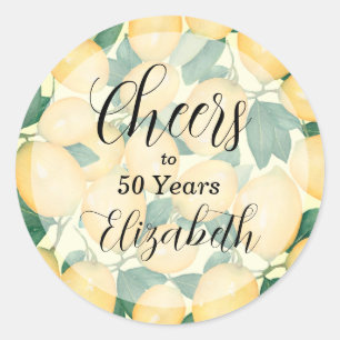 Watercolor Lemon and Greenery Birthday Classic Round Sticker