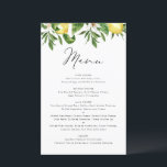 Watercolor Lemon and Greenery Summer Menu Card<br><div class="desc">Customisable lemon wedding menu card. It features watercolor lemon and greenery. Personalise by adding date and meal choice. This lemon menu card is perfect for summer weddings,  baby showers,  bridal showers,  birthdays,  and so much more.</div>