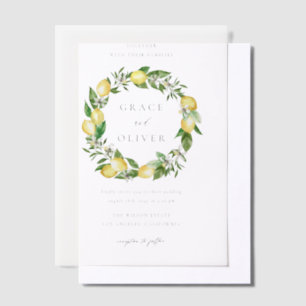 Watercolor Lemon and Greenery Wreath Wedding Vellum Invitations