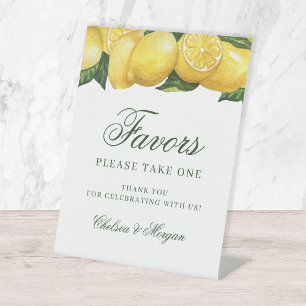 Watercolor Lemon and Leaves Wedding Favours Pedestal Sign