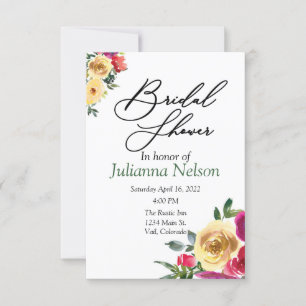 Watercolor lemon and magenta floral invitation