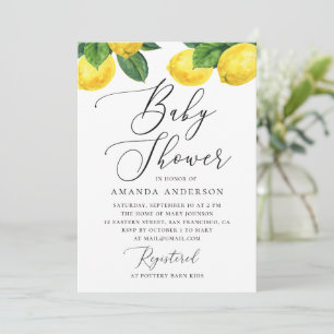 Watercolor Lemon Baby Shower   Elegant Citrus Invitation