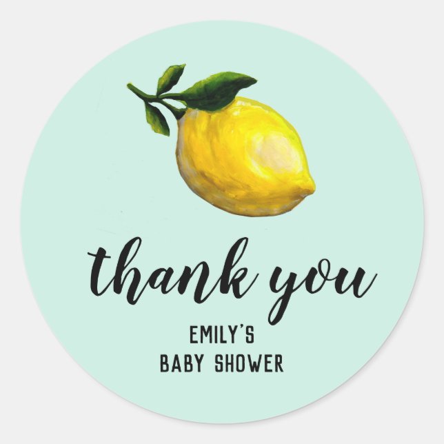 Watercolor lemon baby shower favours classic round sticker (Front)