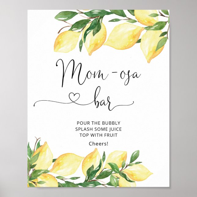  Watercolor Lemon Baby Shower Mum-osa Bar Sign (Front)