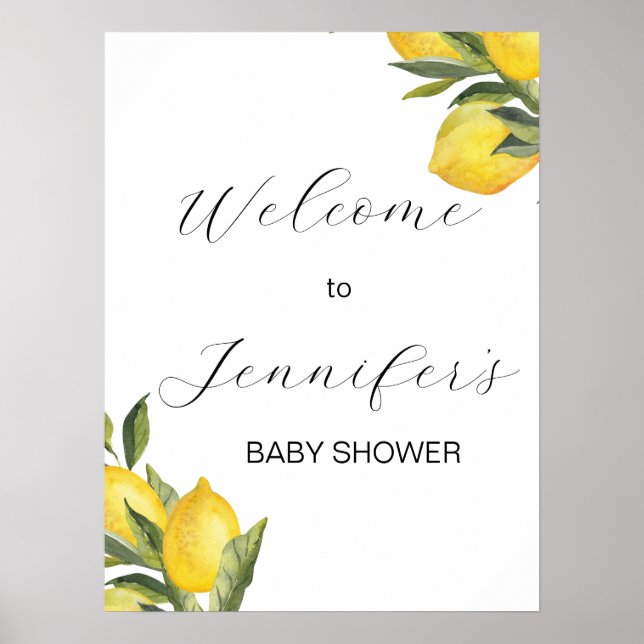 Watercolor Lemon Baby Shower Welcome Sign (Front)