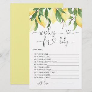 Watercolor Lemon Baby Shower Wishes for Baby Card