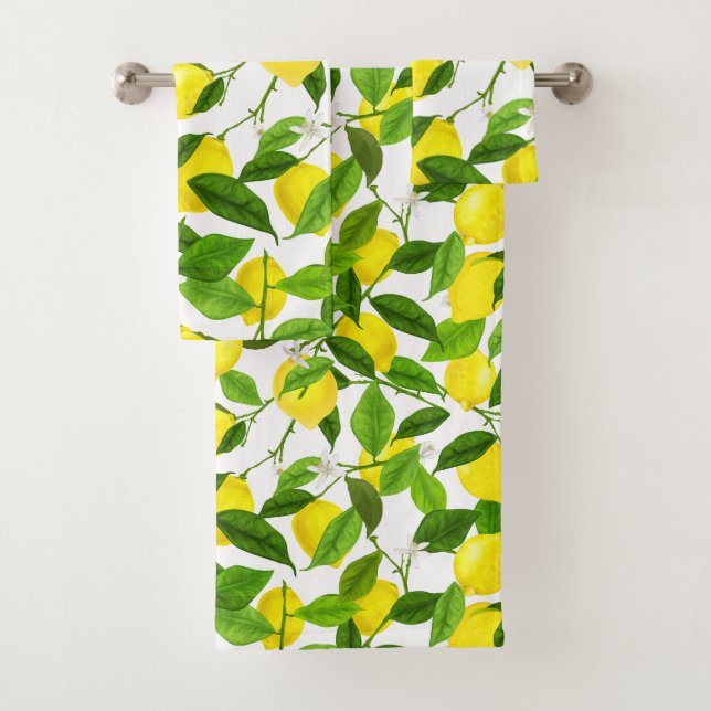 Watercolor Lemon Bath Towel Set (Insitu)