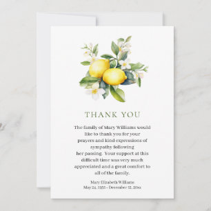 Watercolor Lemon Bereavement Funeral Thank You Card